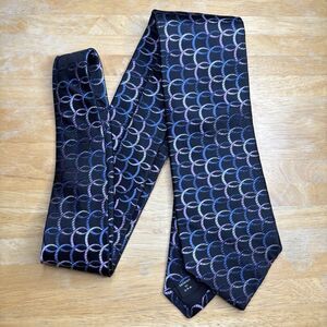 Murano Men's Tie Black/Purple/Blue Crescent 100% Silk Geomatric 58x3.5